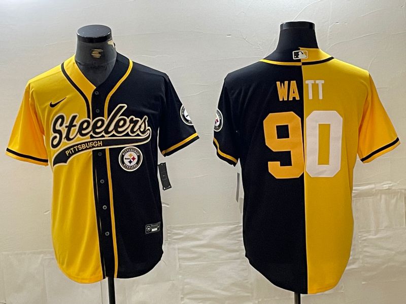 Men Pittsburgh Steelers #90 Watt Yellow black Joint Name 2024 Nike Limited NFL Jersey style 2->->NFL Jersey